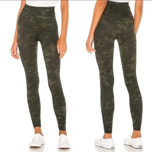 SPANX Look at Me Now Seamless Leggings Camo Green High Waisted Stretch Size S - Picture 3 of 10